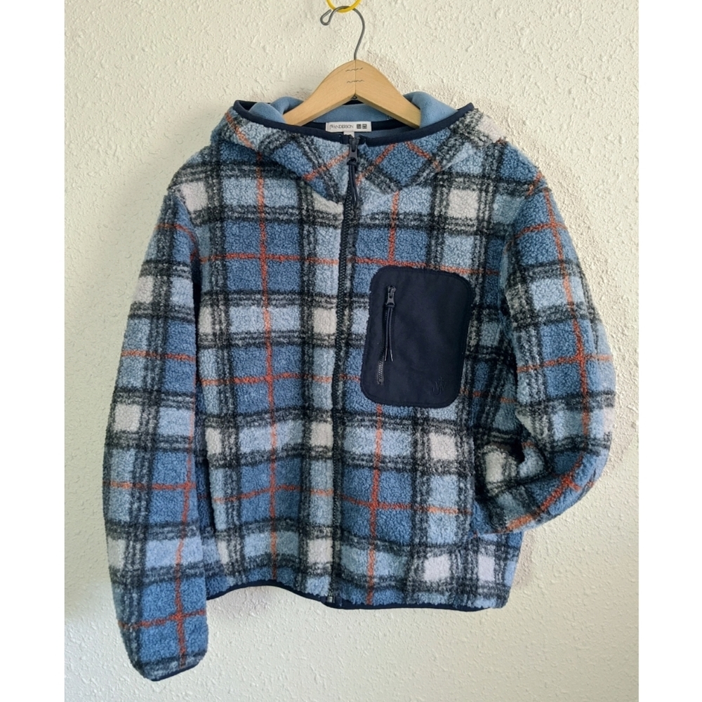 Uniqlo x JW Anderson plaid pile lined fleece full-zip hoodie